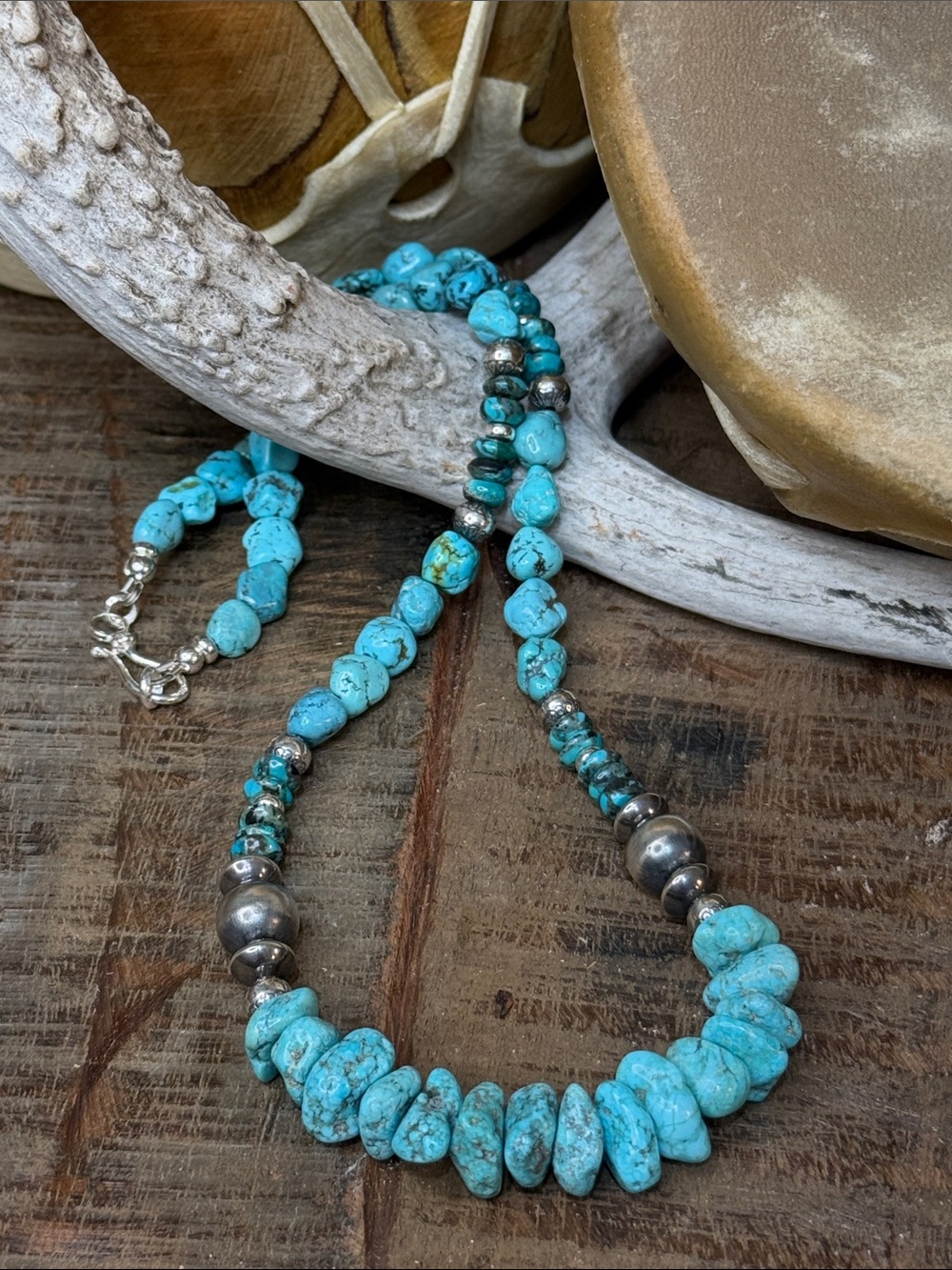 Wind River Sky | Kingman Turquoise Necklace with Sterling Silver Navajo Pearls